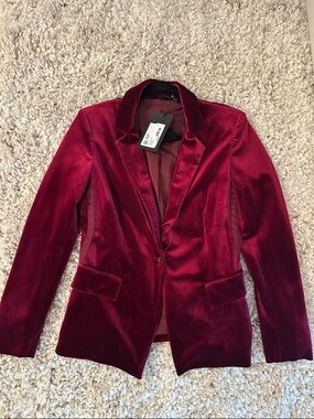 Velvet Single-Button Blazer in Deep Red